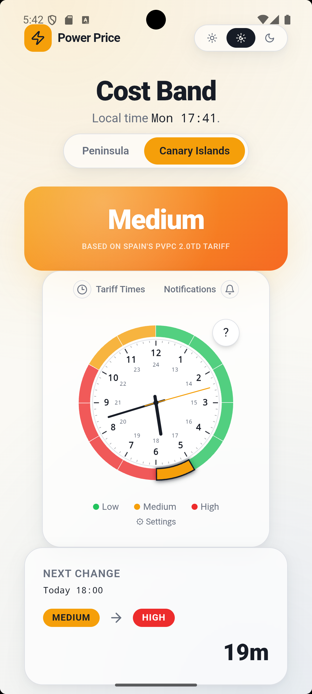 Spain Cost Light Tariff Clock